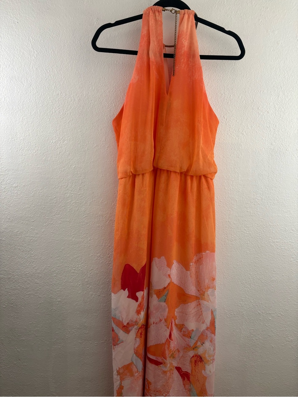 Bisou Bisou maxi halter dress flowy top, elastic waist colorful floral print 16